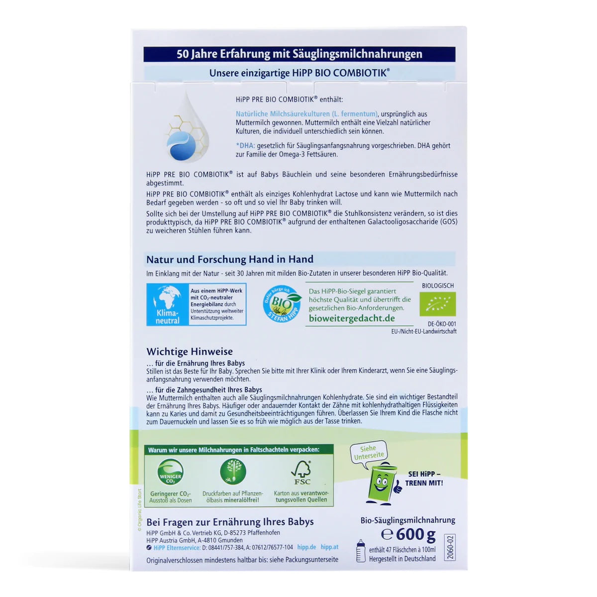 HiPP Pre Combiotic Organic Baby Formula German (600g)