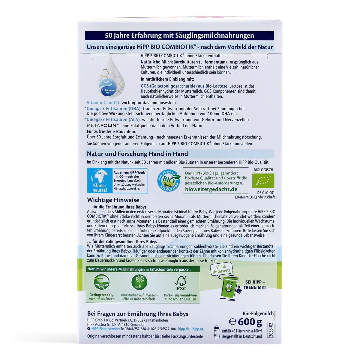 
                  
                    HiPP German Stage 2 No Starch - Combiotic Organic Baby Formula (600g)
                  
                